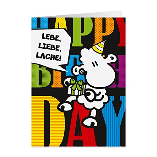 Lebe, Liebe, Lache! - Happy Birthday - Pop Art Karte - Nr. 35 von Sheepworld
