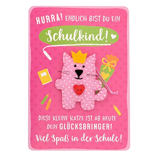 Sheepworld - 45931 - Klappkarte, Hurra! Endlich bist Du ein Schulkind, mit Umschlag und Filzfigur Katze, Gute-Wünsche-Karte von Sheepworld