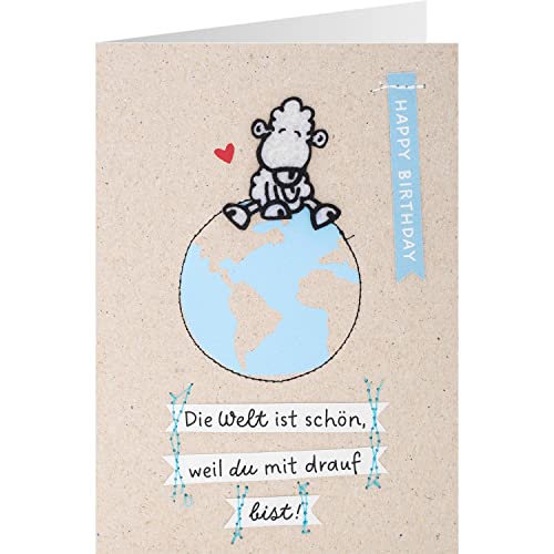 Sheepworld 91253 Grußkarte Geburtstag Welt, handmade, mit Kuvert, 16,6 cm x 11,6 cm von Sheepworld
