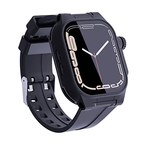 ShellBox Case Schwarze Apple Watch 45 mm Hülle mit Touch-Schutzfolie und Band, IP68 wasserdicht [Ultra-Multifunktion] Schutzhülle für 2023–2021 neue erschienene Apple Watch Serie 8 S7 45 mm von ShellBox Case