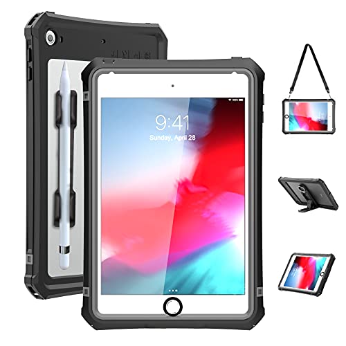 ShellBox Case wasserdichte Schutzhülle für iPad Mini 4/5, stoßfest, staubdicht, mit verstellbarem Tablet-Ständer, integrierter Displayschutz für iPad Mini 5/iPad Mini 4, Schwarz von ShellBox Case