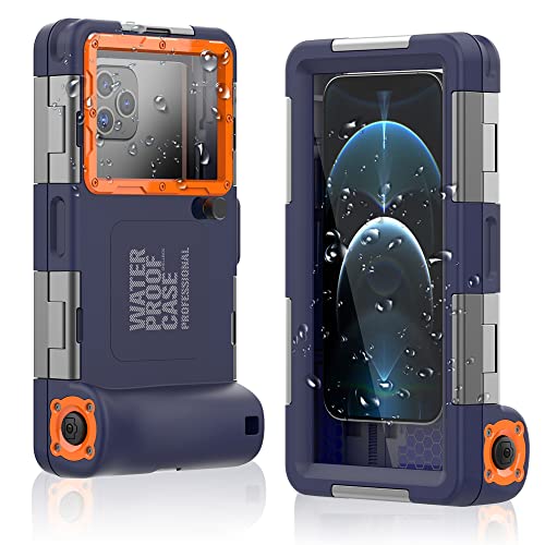 Shellbox Case 2. Generation [15 m/50 ft] Tauch-Schnorchel-Hülle für alle Samsung-iPhone-Serien, IP68-zertifiziert, wasserdichte Handyhülle, Foto-Video, Schwimmen, Schnorcheln (blau-orange) von ShellBox Case