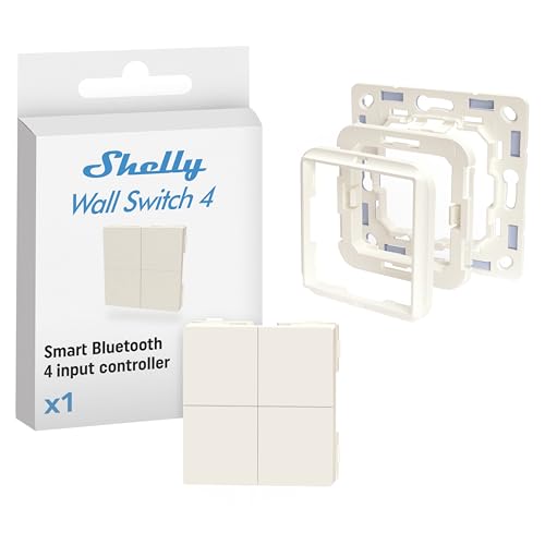 Bundle of Shelly BLU Wall Switch 4 Bluetooth Schalter, keine Verkabelung erforderlich, Beleuchtungsfernsteuerung,kompatibel mit Home Assistant + Shelly Wall Switch Adapter Busch-Jaeger von Shelly