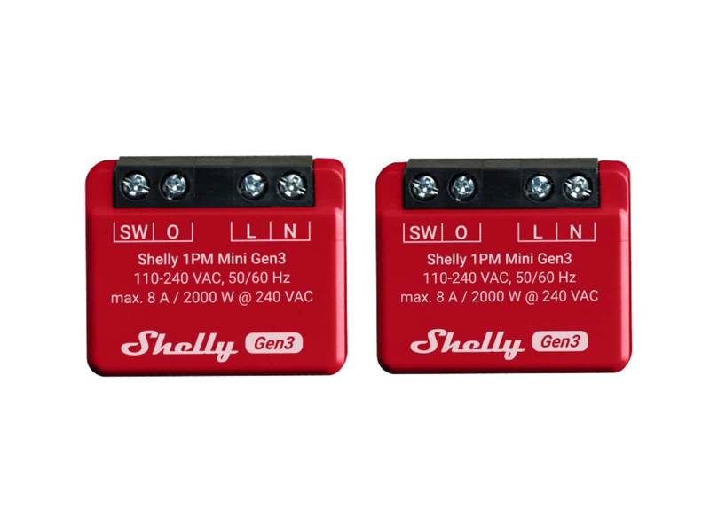 SHELLY WLAN-Schaltaktor 1PM Mini Gen 3, rot, 2 Stück von Shelly
