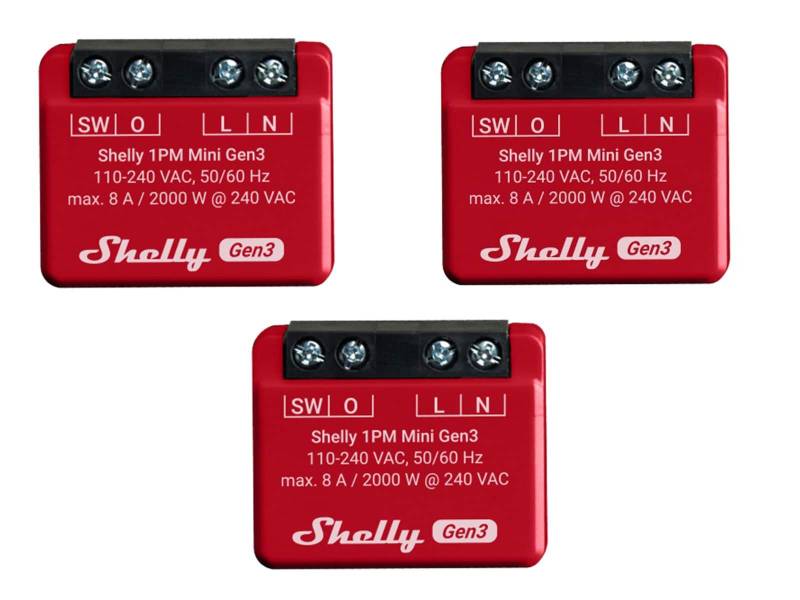SHELLY WLAN-Schaltaktor 1PM Mini Gen 3, rot, 3 Stück von Shelly