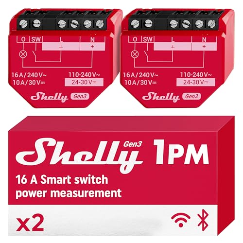 Shelly 1PM Gen3-2 Pack | WLAN Relais-Schalter mit Strommessung - 16A | Lichtsteuerung | Alexa Google Home, Matter Kompatibel | iOS- Android-App | Kein Hub erforderlich Shelly 1PM Gen3-2 Pack | WLAN Relais-Schalter mit Strommessung - 16A | Lichtsteuerung | Alexa Google Home, Matter Kompatibel | iOS- Android-App | Kein Hub erforderlich von Shelly