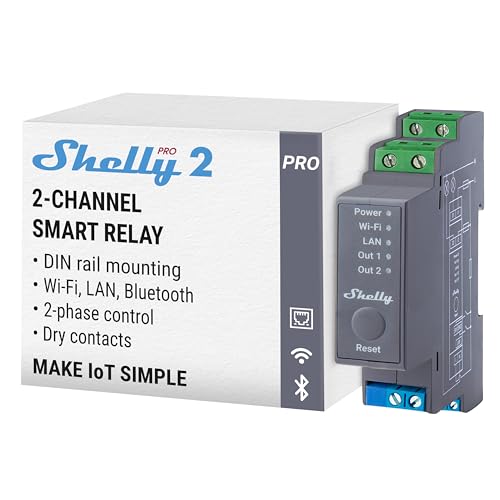 Shelly Pro 2 | LAN & WLAN 2-Kanal DIN-Schienen Relais Schalter - 25A | Potentialfreie Kontakte | Alexa & Google Home | iOS Android App | Lichtsteuerung | Fernsteuerung | Wasserverteiler Shelly Pro 2 | LAN & WLAN 2-Kanal DIN-Schienen Relais Schalter - 25A | Potentialfreie Kontakte | Alexa & Google Home | iOS Android App | Lichtsteuerung | Fernsteuerung | Wasserverteiler von Shelly