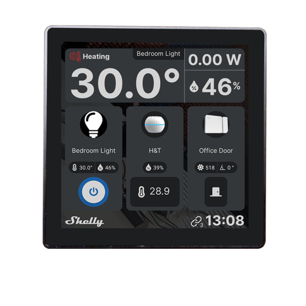 Shelly Wall Display - Schwarz Ein smartes Bedienfeld mit integriertem 5-A-Schalter und Farbdisplay Shelly Wall Display - Schwarz Ein smartes Bedienfeld mit integriertem 5-A-Schalter und Farbdisplay von Shelly