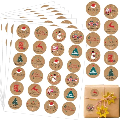 504 Stücke Aufkleber Weihnachten,Aufkleber Weihnachten zum Beschriften,Etiketten Kraftpapier,Frohe Weihnachten Aufkleber,Geschenk Etiketten Selbstklebend,Weihnachtsaufkleber von Shengruili