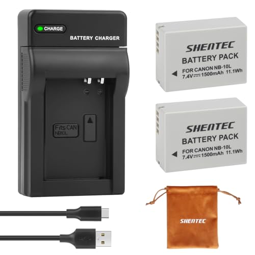 2PCS Shentec 7.4V Li-ion NB-10L NB10L Akku und Ladegerät für Canon PowerShot G1 X, G3 X, G15, G16, SX40 HS, SX50 HS, SX60 HS Kamera von Shentec