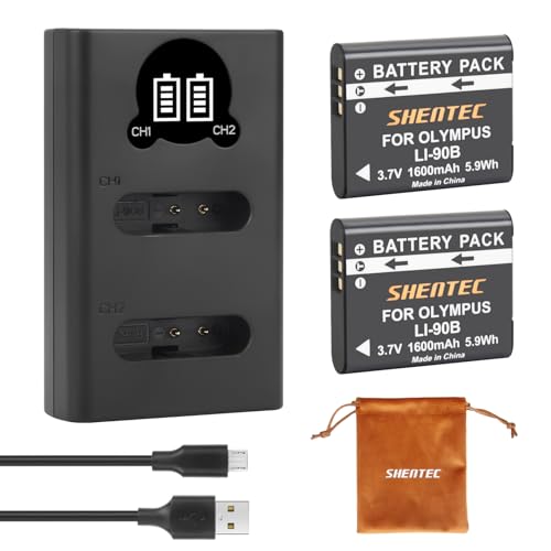 2Pack Shentec 3.7V 1600mAh Li-90B Li-92B Akku und Ladegerät Kompatibel mit Ricoh GR III, GR IIIx, Theta X, WG-6, G900 II, G900SE II, kompatibel mit Olympus TG7/6/5/4/Li-90B/Li-92B 2Pack Shentec 3.7V 1600mAh Li-90B Li-92B Akku und Ladegerät Kompatibel mit Ricoh GR III, GR IIIx, Theta X, WG-6, G900 II, G900SE II, kompatibel mit Olympus TG7/6/5/4/Li-90B/Li-92B von Shentec