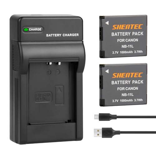 2Packs Shentec NB-11L Li-Ionen-Akku NB-11LH Ladegerät für Canon PowerShot A2300 A2400 A2500 A2600 A3400 A3500 A4000 is, ELPH 110 115 130 320 340 HS, IXUS 265 132D 140 155 150 145 von Shentec