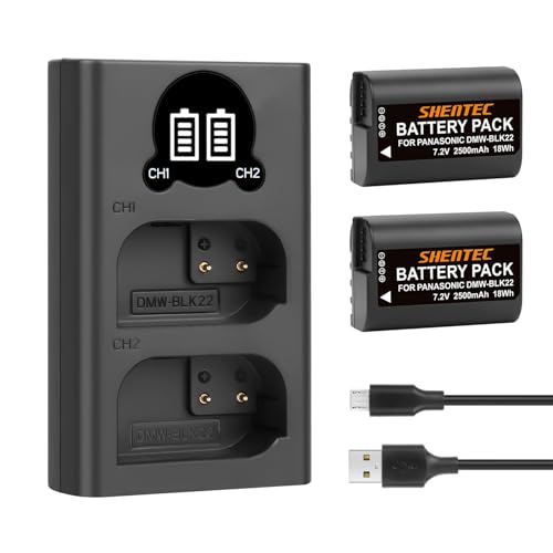 2X Shentec DMW-BLK22 Ersatzakku und Ladegerät Set, 7.2V 2500mAh Akkus und Typ C Zweikanal USB Ladegerät, kompatibel mit Panasonic Lumix DC-S5 DC-S5 II DC-S5 IIX GH5 II GH6 S5II S5M2 GH5M2 2X Shentec DMW-BLK22 Ersatzakku und Ladegerät Set, 7.2V 2500mAh Akkus und Typ C Zweikanal USB Ladegerät, kompatibel mit Panasonic Lumix DC-S5 DC-S5 II DC-S5 IIX GH5 II GH6 S5II S5M2 GH5M2 von Shentec