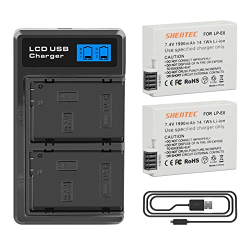 2X Shentec Li-ion 7.4V 1900mAh LP-E8 Akku für Canon EOS Batterie Rebel T2i T3i T4i T5i EOS 550D 600D 650D 700D Kiss X4 X5 X6 X7 LC-E8E Kamera Akku von Shentec
