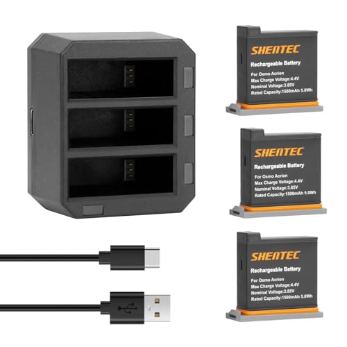 Shentec Li-ion Akku kompatibel mit 1500mAh DJI AB1 P01 für DJI Osmo Action Cam, Set:Ladestation mit 3 Akku von Shentec