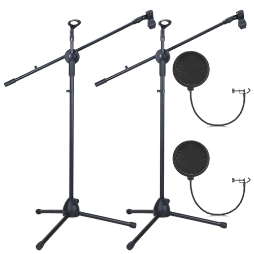 Sherr Mikrofonständer mit Mikrofon-Clip und Windschutzscheibe für Live-Stream, Singen, Bühnenauftritt, Studio, maximale Höhe 152,4 cm, 2 Stück von Sherr