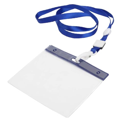Ausweishülle mit Band Blau (4 Stück) Ausweishalter Kartenhülle Lanyard durchsichtige Plastikhülle Abzeichen Halter, 100x75mm, für Messen, Konferenzen, Büro von Sherveer