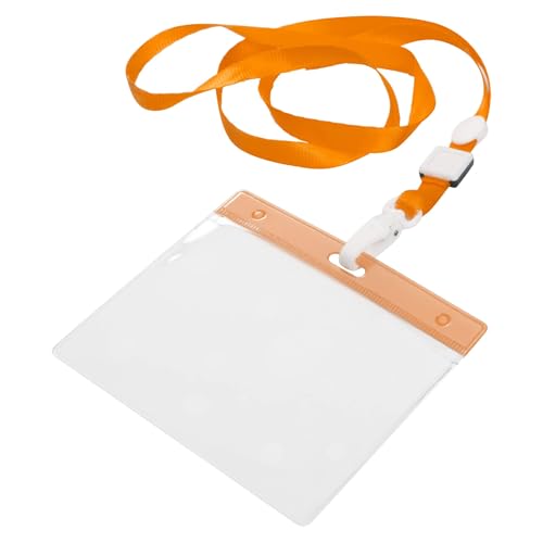 Ausweishülle mit Band Orange (4 Stück) Ausweishalter Kartenhülle Lanyard durchsichtige Plastikhülle Abzeichen Halter, 100x75mm, für Messen, Konferenzen, Büro von Sherveer