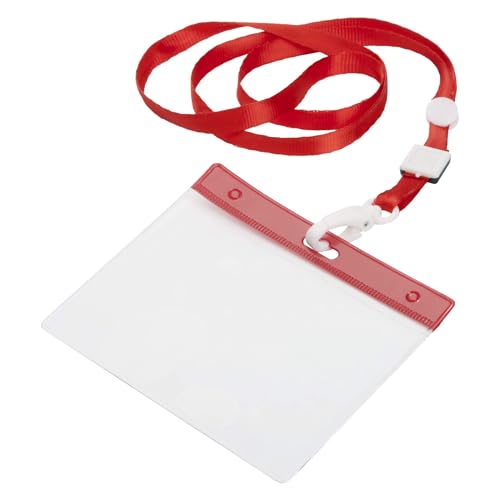 Ausweishülle mit Band Rot (1 Stück) Ausweishalter Kartenhülle Lanyard durchsichtige Plastikhülle Abzeichen Halter, 100x75mm, für Messen, Konferenzen, Büro von Sherveer
