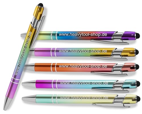 Sherveer Kugelschreiber SIGNATURE ELEGANCE TOUCH mit Gravur Lasergravur Regenbogen Effekt Rainbow 2 (1 Stück) Aluminium eloxiert Strichstärke: M ca. 0,6mm Tinte: blau mit Touchscreen Endkappe von Sherveer