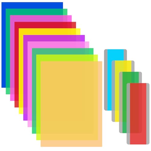 Sheryl&Rain 14 Stück Legasthenie Farbige Overlays, 10 Stück A4 Farbige Overlays und 4 Geführte Lesen Markieren Streifen für Dyslexie, ADHS, Lineale Tracking Können mit Visuellen Stress Reduzieren von Sheryl&Rain