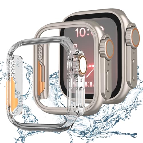 Shesyuki [2-Pack] Waterproof Screen Protector Compatible for Apple Watch 45mm 41mm 44mm 40mm Series 9 8 7 6 5 4, Protective Cover with Rapid Brightening Hard PC Tempered Glass Screen Protector von Shesyuki