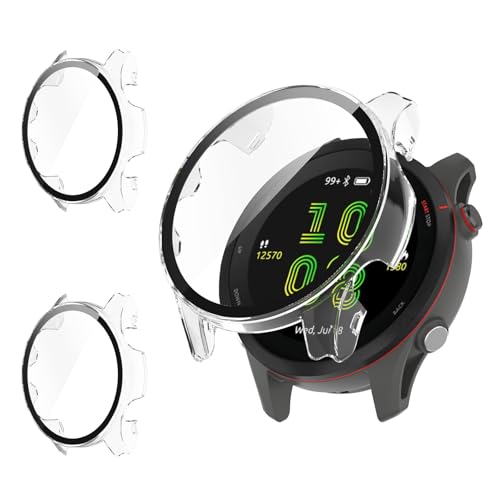 Shesyuki 2er Pack für Garmin forerunner 255 Displayschutzhülle [Full Coverage], Hard PC Bumper All-Around Schutz Zubehör für Garmin forerunner 255 Built-in gehärtetes Glas Film(Klar+Klar) von Shesyuki