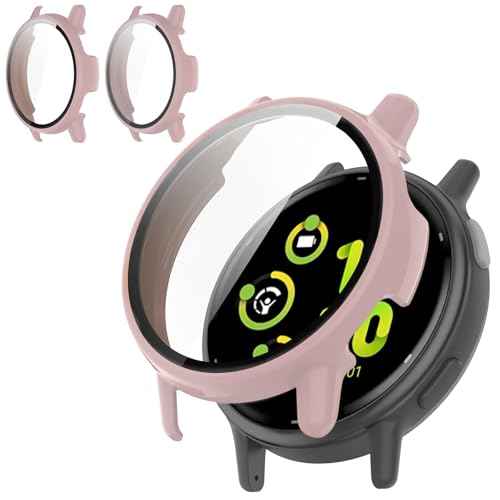 Shesyuki 2er Pack für Garmin vivoactive 5 Displayschutzhülle [Full Coverage], Hard PC Bumper All-Around Schutz Zubehör für Garmin vivoactive 5 Built-in gehärtetes Glas Film（Pink+Pink） von Shesyuki