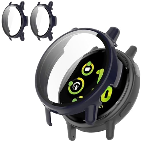 Shesyuki 2er Pack für Garmin vivoactive 5 Displayschutzhülle [Full Coverage], Hard PC Bumper All-Around Schutz Zubehör für Garmin vivoactive 5 Built-in gehärtetes Glas Film(Blau+Blau) von Shesyuki