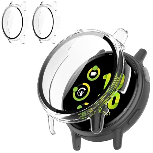 Shesyuki 2er Pack für Garmin vivoactive 5 Displayschutzhülle [Full Coverage], Hard PC Bumper All-Around Schutz Zubehör für Garmin vivoactive 5 Built-in gehärtetes Glas Film(Klar+Klar) von Shesyuki
