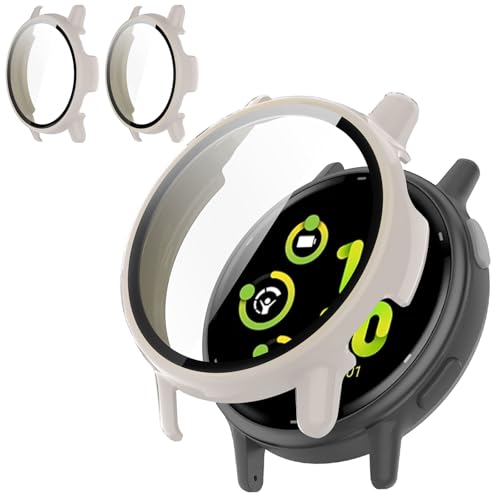 Shesyuki 2er Pack für Garmin vivoactive 5 Displayschutzhülle [Full Coverage], Hard PC Bumper All-Around Schutz Zubehör für Garmin vivoactive 5 Built-in gehärtetes Glas Film(Weiß+Weiß) von Shesyuki