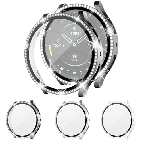 Shesyuki [3+3 Pack] Bling Diamond Samsung Galaxy Watch 6 Gehäuse & Bildschirmschutz 40mm/44mm, Anti-Beschlag gehärtetes Glas & Harter PC Bumper, stilvolles Samsung Smartwatch Zubehör für Frauen von Shesyuki