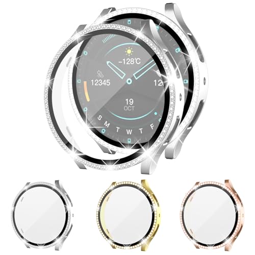 Shesyuki [3+3 Pack Bling Diamond Samsung Galaxy Watch 6 Gehäuse & Bildschirmschutz 40mm/44mm, Anti-Beschlag gehärtetes Glas & harter PC Bumper, stilvolles Samsung Smartwatch Zubehör für Frauen von Shesyuki