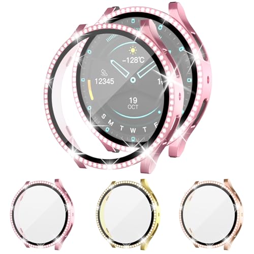 Shesyuki [3+3 Pack Bling Diamond Samsung Galaxy Watch 6 Gehäuse & Bildschirmschutz 40mm/44mm, Anti-Beschlag gehärtetes Glas & harter PC Bumper, stilvolles Samsung Smartwatch Zubehör für Frauen von Shesyuki