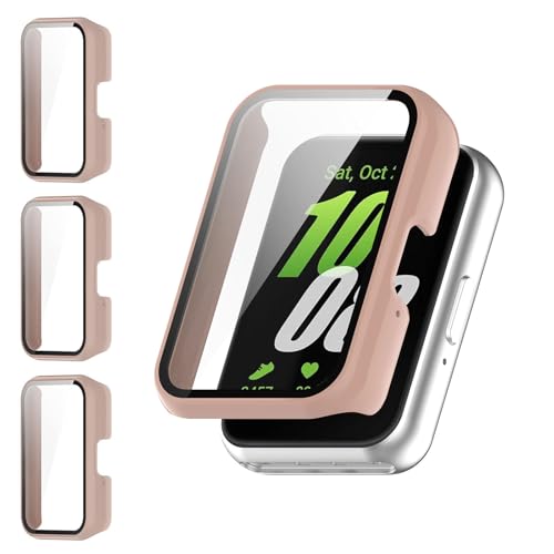 Shesyuki 3er Pack für Samsung Galaxy Fit 3 Displayschutzhülle [Full Coverage], Hard PC Bumper All-Around Schutz Zubehör für Samsung Galaxy Fit 3 Built-in gehärtetes Glas Film（Rosa） von Shesyuki