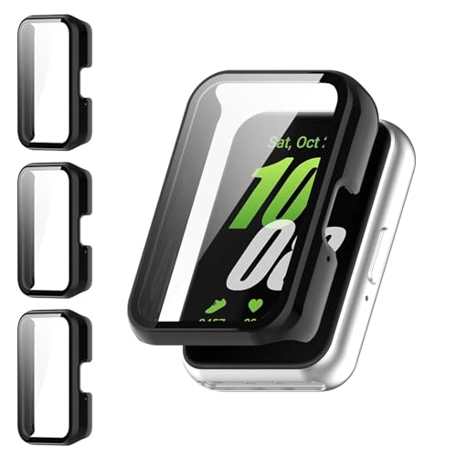 Shesyuki 3er Pack für Samsung Galaxy Fit 3 Displayschutzhülle [Full Coverage], Hard PC Bumper All-Around Schutz Zubehör für Samsung Galaxy Fit 3 Built-in gehärtetes Glas Film(Schwarz) von Shesyuki