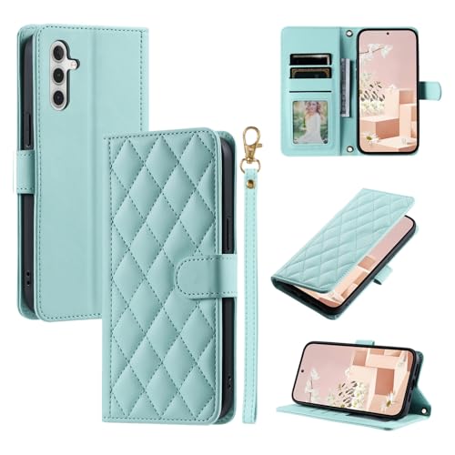 Shesyuki Leder-Telefonhülle kompatibel für Samsung Galaxy S25, Kartenhalter Geldbörse mit Handgelenkriemen,Crossbody Strap, Leder Magnetischer Kickstand Stoßfeste Hülle (HellLila) von Shesyuki