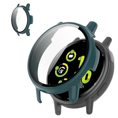 Shesyuki für Garmin vivoactive 5 Displayschutzhülle [Full Coverage], Hard PC Bumper All-Around Schutz Zubehör für Garmin vivoactive 5 Built-in gehärtetes Glas Film(Grün) von Shesyuki