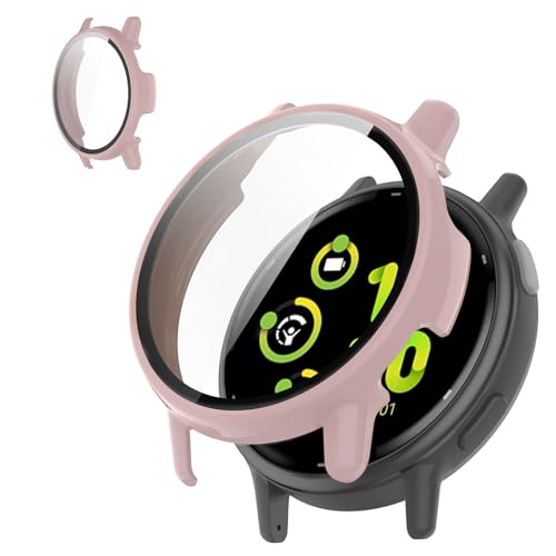 Shesyuki für Garmin vivoactive 5 Displayschutzhülle [Full Coverage], Hard PC Bumper All-Around Schutz Zubehör für Garmin vivoactive 5 Built-in gehärtetes Glas Film（Pink） von Shesyuki