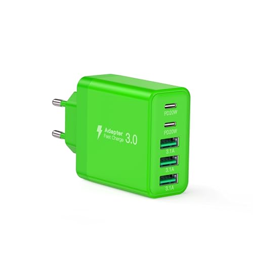 USB C Ladegerät, 50W 5-Port Mehrfach Ladegerät, Schnellladeblock Dual Port Power Adapter+QC Wandstecker USB C Netzteil für iPhone 16 15 Pro Max 14 13 12 SE 2020 XS XR 8 7 Samsung Handys(Green) von Shilemei