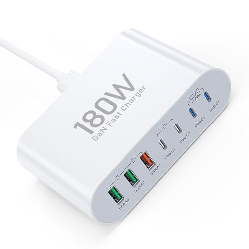 USB C Ladegerät 180W, GaN 7-Port PD3.0+QC3.0 USB C Netzteil Schnellladegerät Adapter USB Mehrfach Ladegerät für MacBook Pro Air iPhone 16 15 14 13 12 Pro Max, Samsung Galaxy S23 Note20 USB C Ladegerät 180W, GaN 7-Port PD3.0+QC3.0 USB C Netzteil Schnellladegerät Adapter USB Mehrfach Ladegerät für MacBook Pro Air iPhone 16 15 14 13 12 Pro Max, Samsung Galaxy S23 Note20 von Shilemei