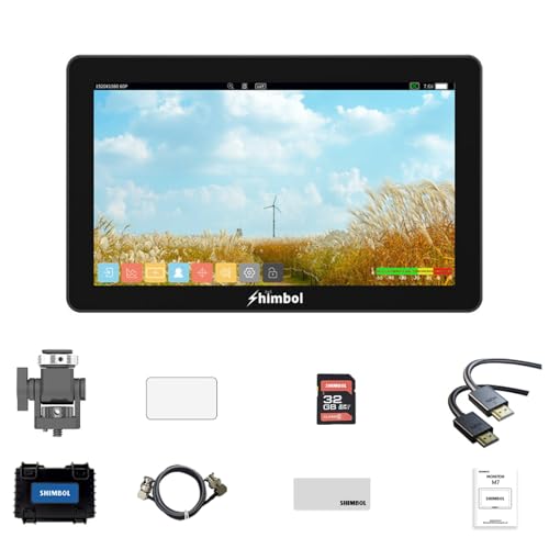 Shimbol M7 7" 2000 Nits Kameramonitor 1920x1080 IPS Touchscreen On-Camera Field Monitor 4K HDMI 3G-SDI, mit 3D LUT, Falschfarben, Wellenform, Fokus-Peaking für DSLR-Kameras (ohne Akku) von Shimbol
