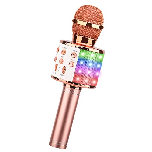 ShinePick Karaoke-Mikrofon, kabellos, Karaoke-Mikrofon, Bluetooth, tragbar, mit LED, Disco Licht für Kinder/Erwachsene, Singen, kompatibel mit Android/iOS/PC/Smartphone (Roségold) von ShinePick