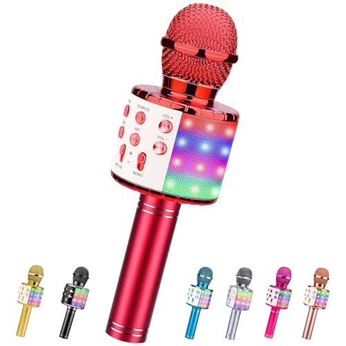 ShinePick Karaoke Mikrofon, Drahtloses Bluetooth Mikrofon Kinder, Tragbare 4 in 1 Sing Microphone für Heim KTV Karaoke kompatibel mit iOS Android PC (Rot) von ShinePick