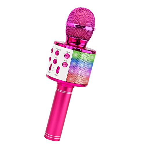 ShinePick Karaoke Mikrofon Bluetooth, 4-in-1 Drahtloses Geschenke Mikrofon Kinder Mädchen,Tragbare LED Microphone Spielzeug ab 4-12 Jahre,Heim KTV Karaoke Gerät kompatibel mit iOS Android PC (Purpur) von ShinePick