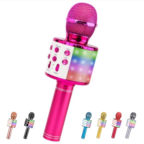 ShinePick Karaoke Mikrofon Bluetooth, 4-in-1 Drahtloses Geschenke Mikrofon Kinder Mädchen,Tragbare LED Microphone Spielzeug ab 4-12 Jahre,Heim KTV Karaoke Gerät kompatibel mit iOS Android PC (Purpur) von ShinePick