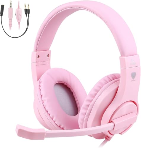 ShinePick Gaming Headset for ps4, 3.5mm Wired Leicht Bequem Overear Bass Surround Kinder Headset mit Mikrofon for PS4/ Xbox One/s/PC/Computer (Rosa) von ShinePick