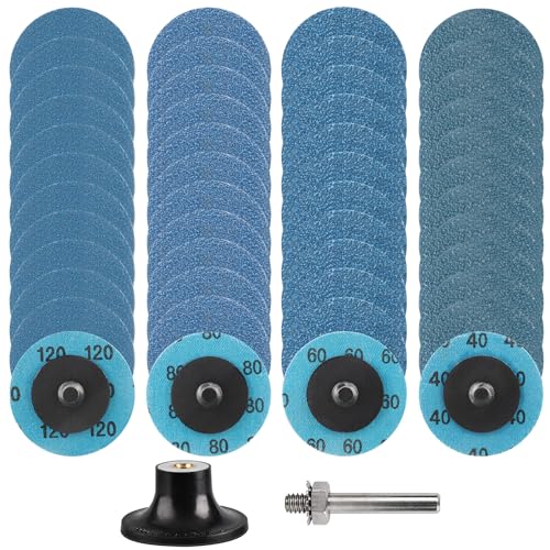 Shineboc 5,1 cm Zirkonia-Schleifscheiben, 49 Stück, Körnung 40/60/80/120, Schnellwechselscheiben mit 6,35 mm Rollensicherung für Schleifmaschine, Oberflächenbehandlung, Schleifscheiben zum Entrosten von Shineboc
