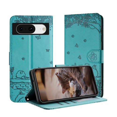 Shinhangtai Lederhülle für Google Pixel 8 Handyhülle, Niedliche Katze Klapphülle mit Kartenhalter PU Leder Schutzhülle und Magnetverschluss für Google 8 5G Hülle - Blau Shinhangtai Lederhülle für Google Pixel 8 Handyhülle, Niedliche Katze Klapphülle mit Kartenhalter PU Leder Schutzhülle und Magnetverschluss für Google 8 5G Hülle - Blau von Shinhangtai
