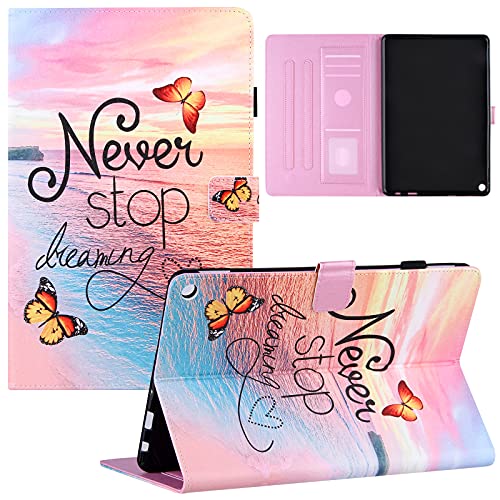 Kompatibel mit Amazon Fire HD 10 2021 Hülle,PU Kunstleder Cover mit Automatische Schlaf/Wach,Kartensteckplatz Funktion Stoßdämpfer Schutzhülle für Amazon Fire HD10 2021/T76N2B,Never Stop Dreaming von ShinyCase